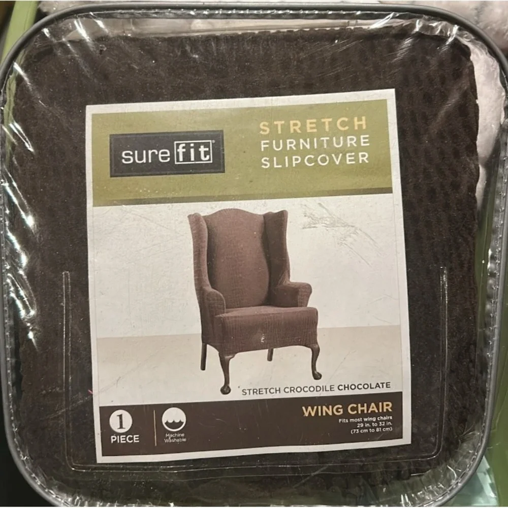 Sure Fit Stretch Crocodile Wing Chair Slipcover Chocolate Brown Washable 1-Piece
